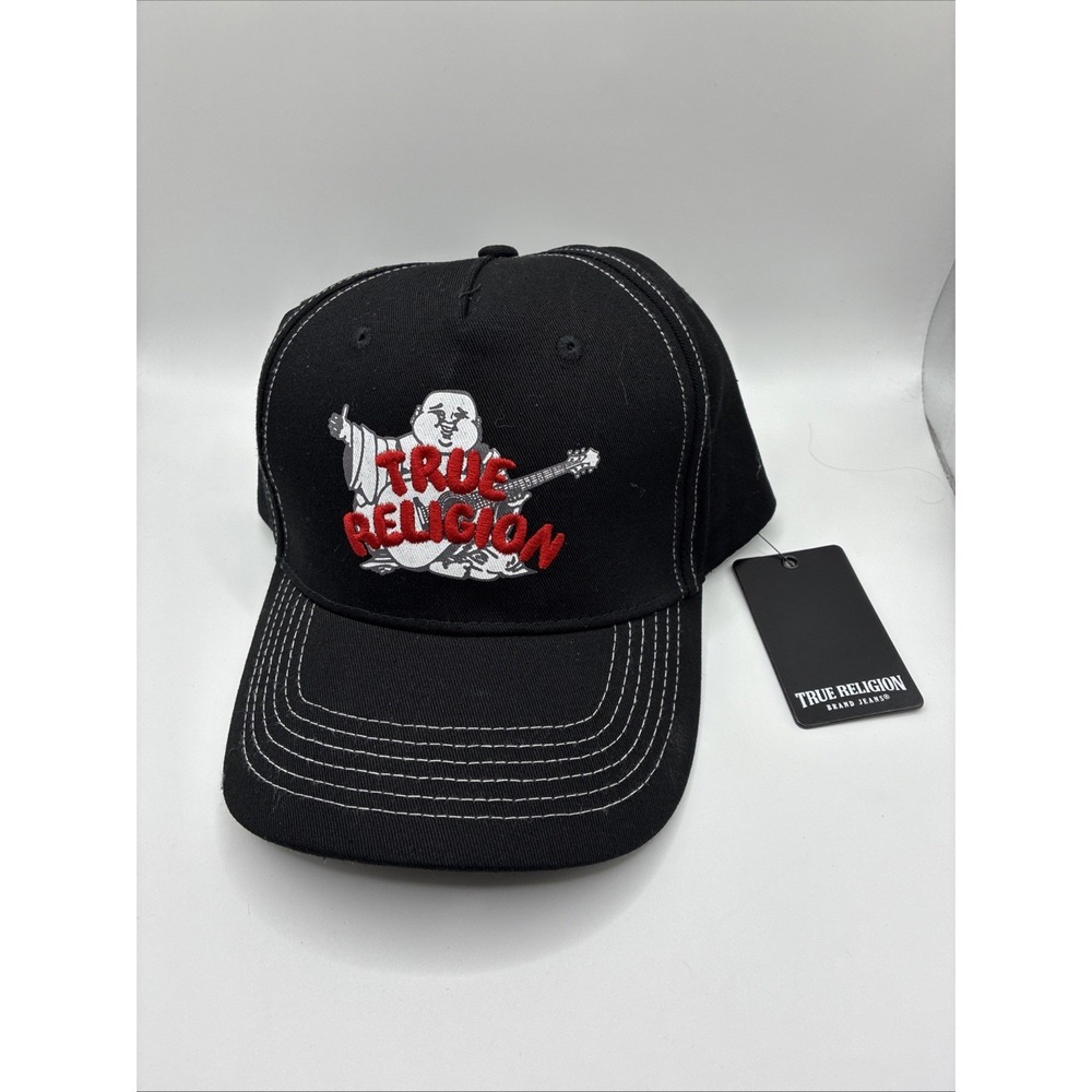 True Religion Buddha Trucker Hat Black Snapback Cap Mens One Size NWT Original